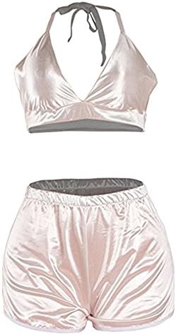 Choose Women's Solid Color Halter Crop Top Shorts Set PJS