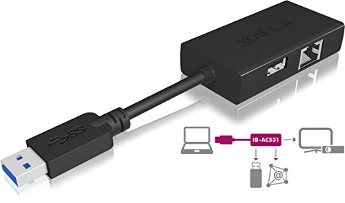 Icy Box IB-AC531 USB 3.0 Hub mit 100 Mbit LAN, VGA (bis 1080p), 1x USB 2.0 Anschluss schwarz - 2
