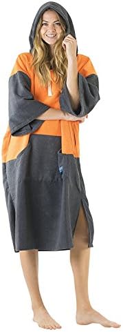 Vivida Lifestyle Hooded Poncho Towel and Changing Robe for Beach, Surfing and Swimming - Orange/Grey, Medium (Junior)
