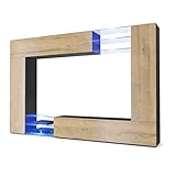 Vladon Wall Unit TV Stand Mirage, Carcass in Black matt/Front in Oak Nature with LED lighting