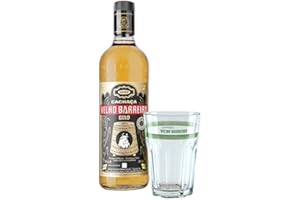 Cachaça Velho Barreiro GOLD 0,7 L Geschenk-Set/brasilianischer Qualitäts-Zuckerrohrrum, 3 Jahre Lagerung plus 1 1 Caipirinha Glas mit VELHO BARREIRO Aufschrift
