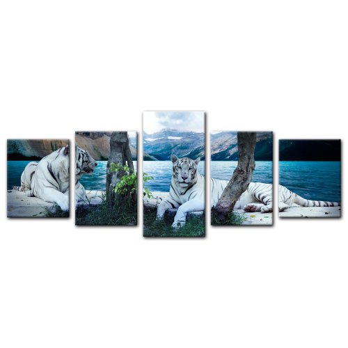 Bilderdepot24 Leinwandbild „Tiger II“ – 200×80 cm 5 teilig – fertig gerahmt, direkt vom Hersteller - 2