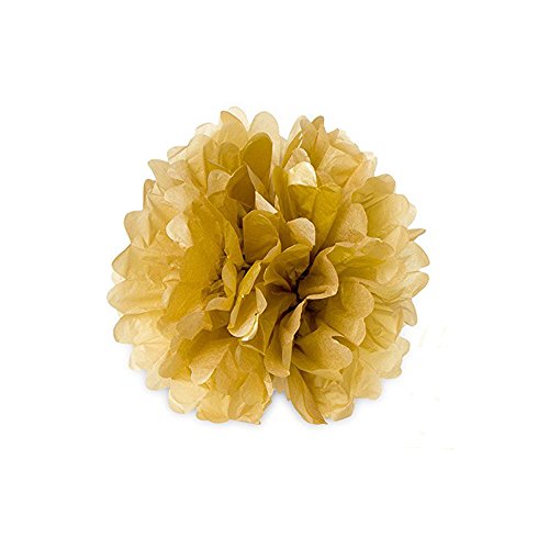 Freedom-vp Papier Pompom 5er/10er 25cm Mixed Papier Blumen PomPoms Zum Aufhängen Seidenpapier schöne Dekor für Geburtstag Hochzeitsfest Basteln Babyshower Dekoration Feier Party Baby-Duschen Brautduschen Wohnungdeko (10Stück, Gold)