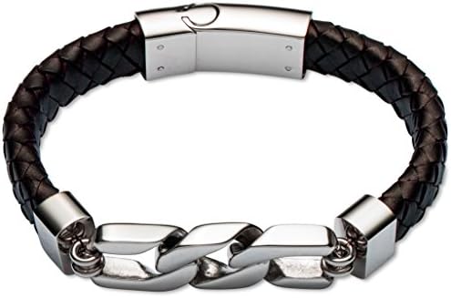gooix 414 05757 Men's Bracelet Stainless Steel Brown Leather 21 cm