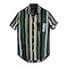 Produktbild HROIJSL Herren Sommer T-Shirt Mens Lose Multi Color Stripe Lump Brusttasche Kurzarm Rundsaum Shirts Farbleiste Revers Shirt Freizeit Baumwolle Hemd Knopf Mehrfarbig Tops Blusen