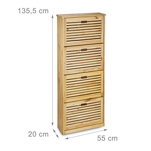 Relaxdays Schuhkipper aus Kiefernholz HBT: ca. 135,5 x 55 x 20 cm Schuhschrank mit 4 Fächern zum Kippen Schuhkommode für 8 Paar Schuhe als Schuhregal und Schuhablage saubere Schuhaufbewahrung, natur - 4