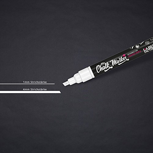 the LABEL FACTORY · 4er SET Kreidestifte weiß · 1-4mm Keilspitze mit flüssiger Kreide · Designed in Austria · Made in Germany - 2
