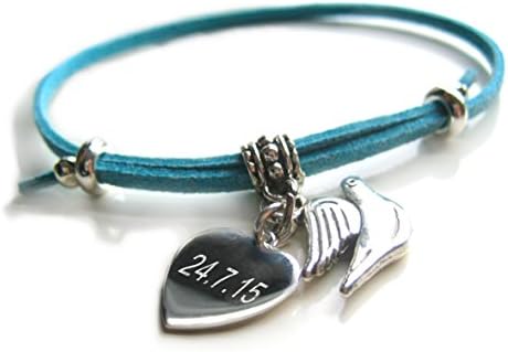 DOVE suede DATE Bracelet-TURQUOISE-Womens Gift-Personalised-Charm-Heart