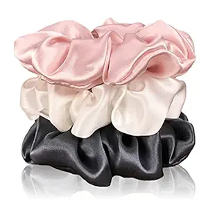 BEAUTRISTRO 3PC Satin silk Scrunchies | 3 Pcs Standard Size Scrunchies - Silk Satin Scrunchies for Hair - Jumbo Scrunchies for Thick Hair- Silk hair ties for Women , girls, lady and children