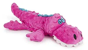 goDog Gators with Chew Guard Technology Tough Plush Dog Toy, Pink, Large