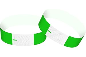 Chstarina Pack of 100 Entrance Wristbands, Paper Wristbands, Entrance Bands, Party Bands, Waterproof Security Wristbands, Control Bands in Colourful Colours, 25 x 2 cm (Green)