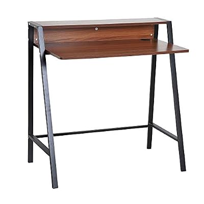 Homcom Bureau secrétaire Bureau Informatique dim. 84L x 45l x 85H cm Style néo-rétro étagère Coloris Noyer Noir