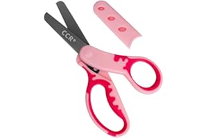CCR Tijeras para niños, tijeras de seguridad con mango suave, 13,5 cm, revestimiento negro, funda incluida, ideal para casa, escuela, arte infantil y manualidades, color rosa
