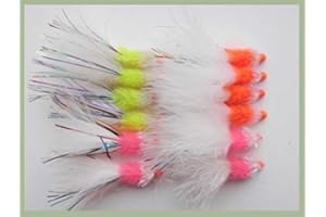 TROUTFLIES UK LURES Hothead Trout Flies, 12 Pack Red & Chartreuse Straggle Fritz, Size 10.Fly Fishing