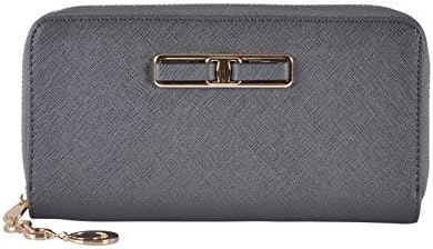 Womens Grey Paislee Long Purse Coin Card Holder Gold Zip Fastening Bow Detail