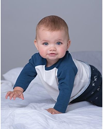 BABYBUGZ Baby Unisex Organic Cotton Baseball T-Shirt (12-18 Months) (Washed White/Swiss Navy)