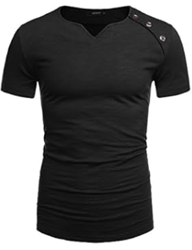 HEMOON Herren V-Ausschnit Sweatshirt Kurzarm Einfarbig Casual