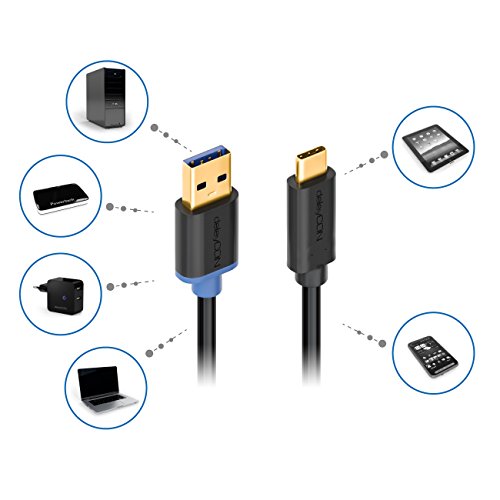 deleyCON 3m USB Kabel / Stecker Typ 3.1 / C auf A / USB 3.0 Speed 5 Gbit/s / Ladekabel Datenkabel / für z.B. Smartphone / PC / Notebook / Ladegerät – Schwarz - 5