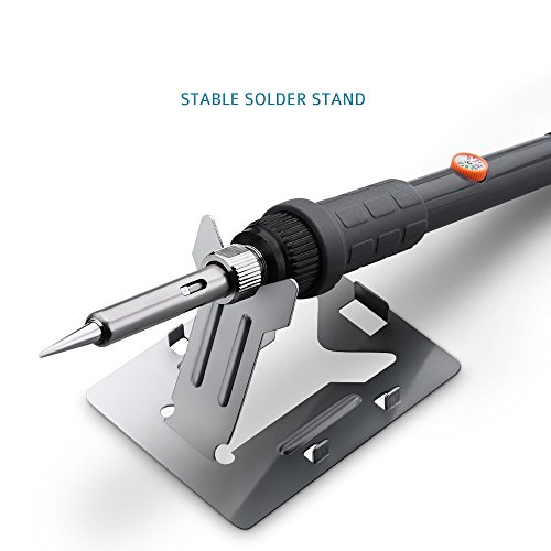 Lötkolben Set, TopElek 60W 220V Lötkolben Kit Soldering Iron Set, Lötset Ständer Einstellbare Temperatur 200- 450°C, 5STK Unterschiedliche Lötspitzen, Entlötpumpe, antistatisch Pinzette und zusätzliche Solder Rohr für Verschiedentlich Repariert Nutzung - 4