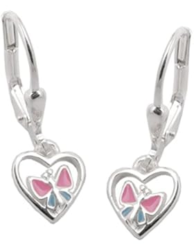 Unbespielt Brisur Ohrringe Ohrstecker Kinder Schmetterling im Herz 925 Silber 21 x 8 mm