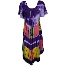 Mogul Interior Elina Women Sundress Embroidered Tie-Dye Lace up Resort Dresses