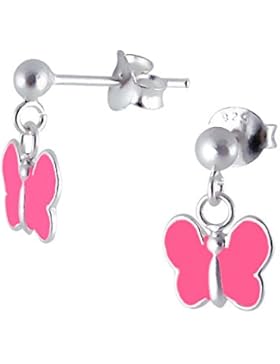 Ein Paar baumelnde pinke Schmetterling-Ohrringe