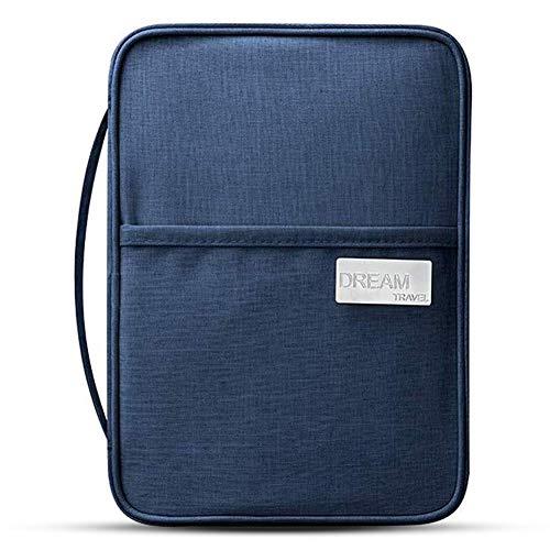 Yeahmart Passport Cartera con Bloqueo RFID, Bolsa organizadora de Documentos de Viaje, Funda Familiar para Pasaporte Azul Azul L (25.5 * 18.5 * 2cm)