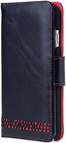 Ed Hicks Wallet Case for iPhone 6 6S - Vintage Black Genuine Leather with Red Accents