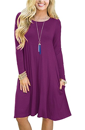 Womens Long Sleeve Tops T Shirt Dress Round Neck Casual