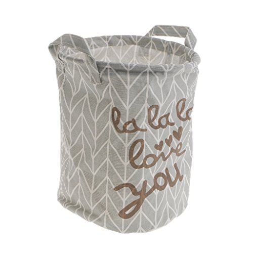 MagiDeal Wasserdicht Faltbar Wäschekorb Aufbewahrungskorb Spielzeug Kleidung Socke Eimer Hamper Make-up-Box mit Griff , aus Baumwoll Leinen – Grau, Rund - 7