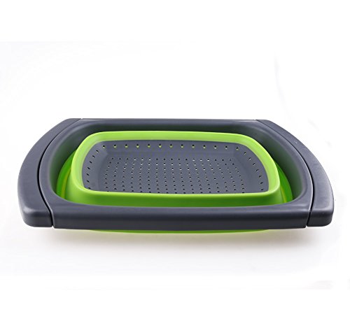 ANPI Zusammenklappbar Seiher, Erweiterbar Silikon Küche Sieb Essen Gemüse Obstkorb Über dem Waschbecken mit Dehnbare Griffe, Erweitert auf 61cm, Grün & Grau - 4