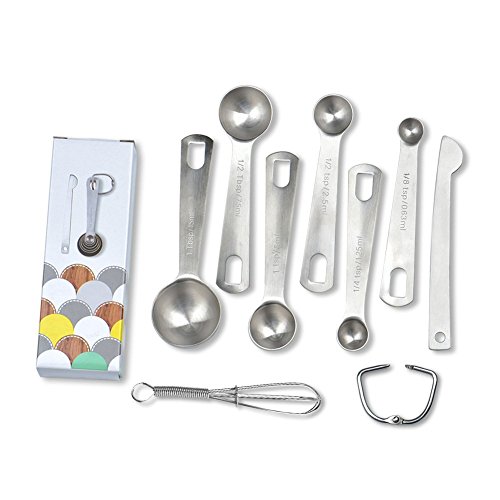 Messlöffel,Wuudi 304 Rostfreier Stahl Measuring Spoons Satz von 8 mit Egg Whisk und Messlineal (Als Geschenk) für Mess flüssige und trockene Zutaten - 2