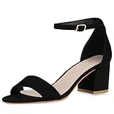  SCARPE VITA Klassische Damen Sandaletten Basic Wildleder-Optik Sommer Schuhe Blockabsatz Riemchensandaletten Absatzschuhe 176299 Schwarz 41