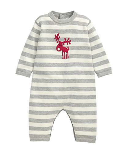 Mamas and Papas Unisex Baby Reindeer Knitted Striped Romper, Grey, 9-12 Months (Manufacturer Size:9-12)