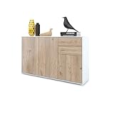 Vladon Kommode Sideboard Ben V3, Korpus in Weiß Matt/Fronten in Eiche Nordic