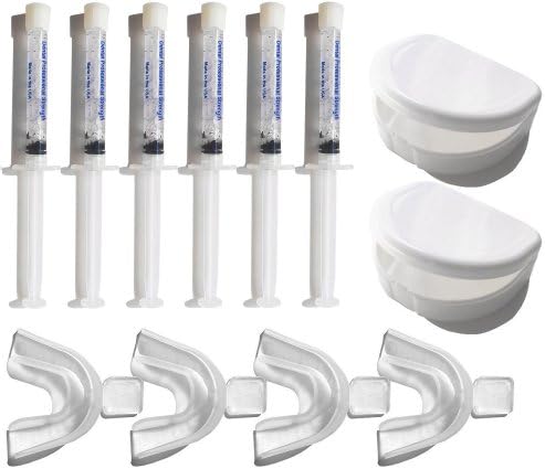 Teeth Whitening kit to use at home for TWO people with 6 syringes of 3ml non-peroxide gel, mouth trays and case