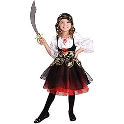Disfraz de pirata de piezas para niñas - Disfraz de pirata - Black, white, red - Talla 128 (5-7 años)