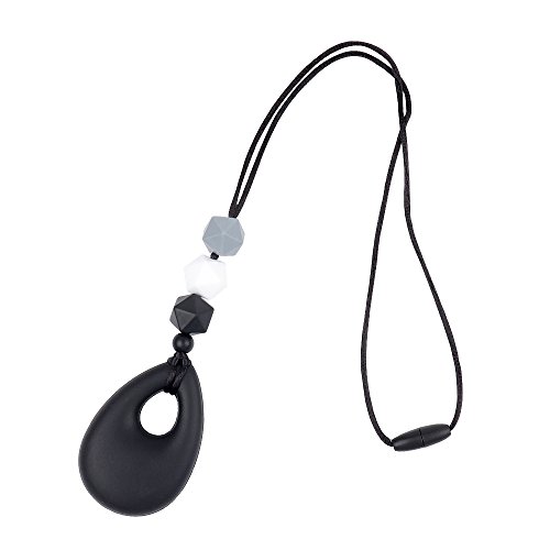 TYRY.HU Dentición collar para mamá desgaste bebé lactancia materna BPA juguete dentición libre granos masticables hechos a mano elegante joyería colgante (Negro)