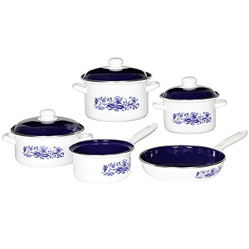Karl Krüger 86801 Zwiebelmuster Emaille-Topfset, weiß / blau, 5 Einheiten, 50 x 38 x 26 cm