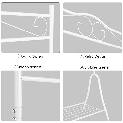 HOMFA Kleiderständer Kleiderstange Garderobenständer mit Schuhablage Schwarz Metall Antik 90*44*176cm (Weiß) - 3