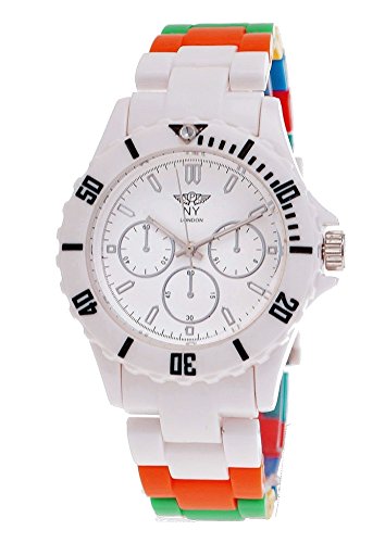 NY London Rainbow Kinder Jungen Mädchen Kunststoff Armband Uhr Bunte Kunststoff Jungenuhr Mädchenuhr Armbanduhr Gelb Weiß Grün Lila Orange Blau inkl Uhrenbox