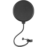 PIQIUQIU Protezione antipop, Filtro antipop per Microfono, con Collo D'Oca Flessibile a 360° e Braccio stabilizzatore - 6 Pol