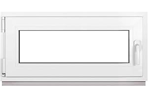 Framex Finestra Seminterrata Piccola in PVC Bianco, Larghezza x Altezza 100 x 50 cm (1000 x 500 mm), Doppi Vetri (32 mm), Anta-Ribalta, Girevole DIN Sinistra – Premium