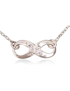 Schmuck Anhänger liegende Acht Unendlichkeit 15 mm, 925 Sterling Silber mit Kristall Strass Steinchen, inkl. Kette...