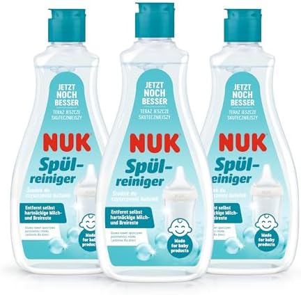 NUK detergente per biberon | 500 ml | Ideale per la pulizia di biberon, tettarelle e accessori | Detergente senza profumo | pH neutro | Biberon 100% riciclabile | Confezione da 3