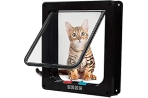 Sailnovo Puerta de Gato XL (tamaño Exterior 24,5 x 28,5 x 5,5 cm), Puerta para Gatos con 4 bloqueos para Puertas Interiores y Exteriores, Resistente a la Intemperie, para Gatos y Perros, Color Negro