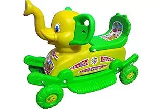 D.K 11 2 in 1 Baby Elephant Rider for Kids.1-3 Years Kids Boys & Girl. Rideons & Wagons Non Battery Operated Ride On ons (Yellow & Green)