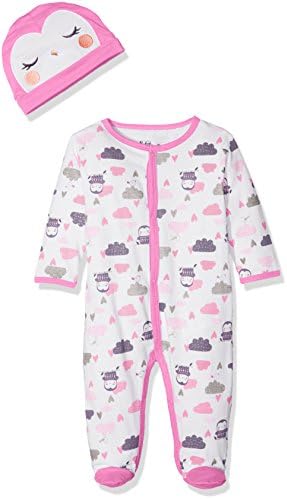 Dodo Homewear Baby Girls' LFD.Clouds.ens Onesie, Blanc (Blanc/Rose), 0-3 Months (Manufacturer Sizes: 3 M)