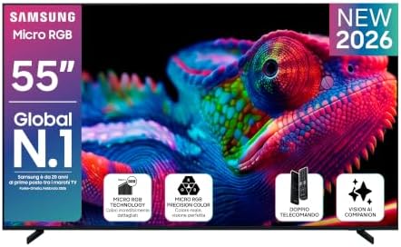 Samsung Smart TV 55" MRE55R85HATXZT Micro RGB 4K Vision Glare Free, HDR10+, Motion Xcelerator 144Hz, Dolby Atmos, Super Picture Enhancer, Vision AI, Alexa Built-in, PACCHETTO INTRATTENIMENTO, 2026