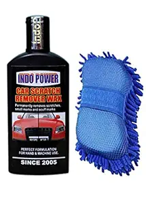 INDOPOWER -CAR Scratch Remover Wax 100ml.2 in 1 Multipurpose Chenille Microfibre Mitts and Sponge Hand Duster for Washing Cars and Household Items (Any Available Color one pic)